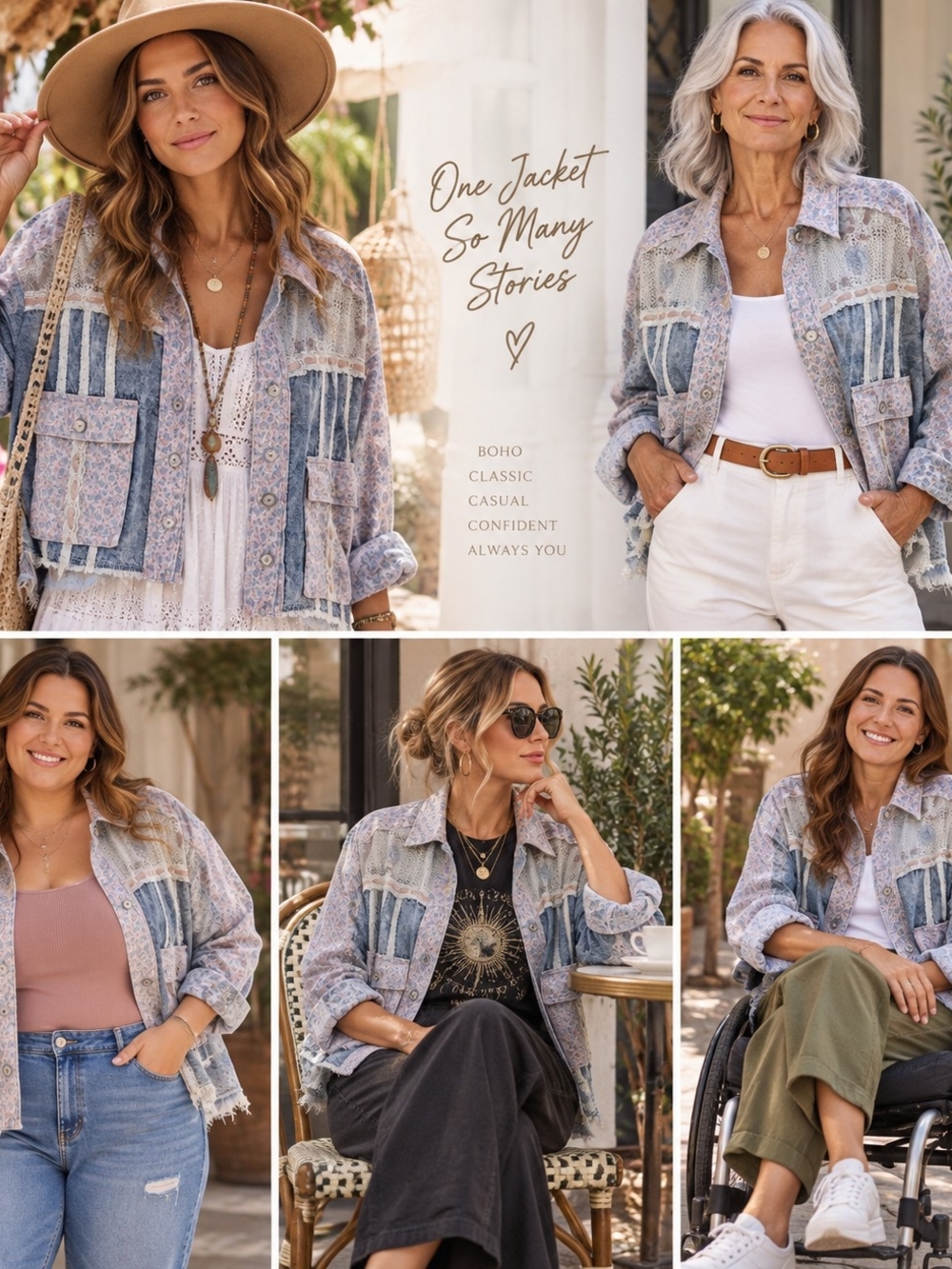 164 Boho Patchwork Jacket - Denim Blue & Cream